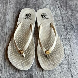 Tory Burch Cream Rubber Logo Flip Flops Thong Sandals Women Size 8.5